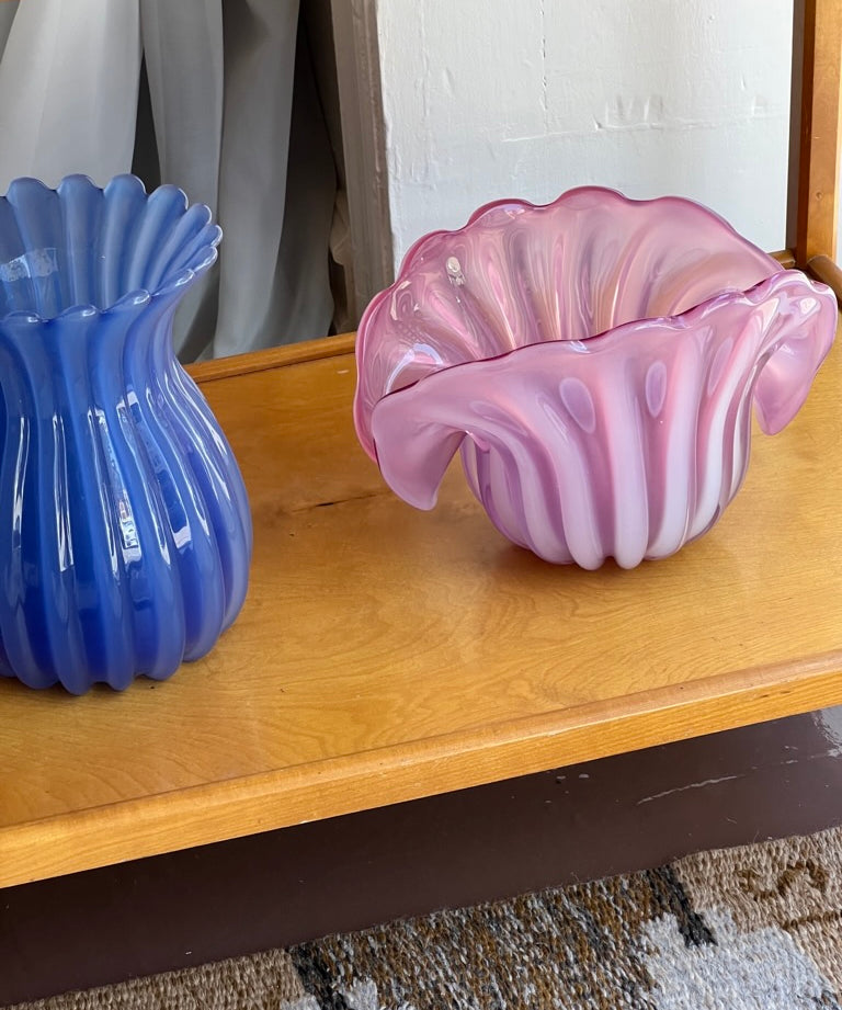 Vintage opal pink Murano shell bowl
