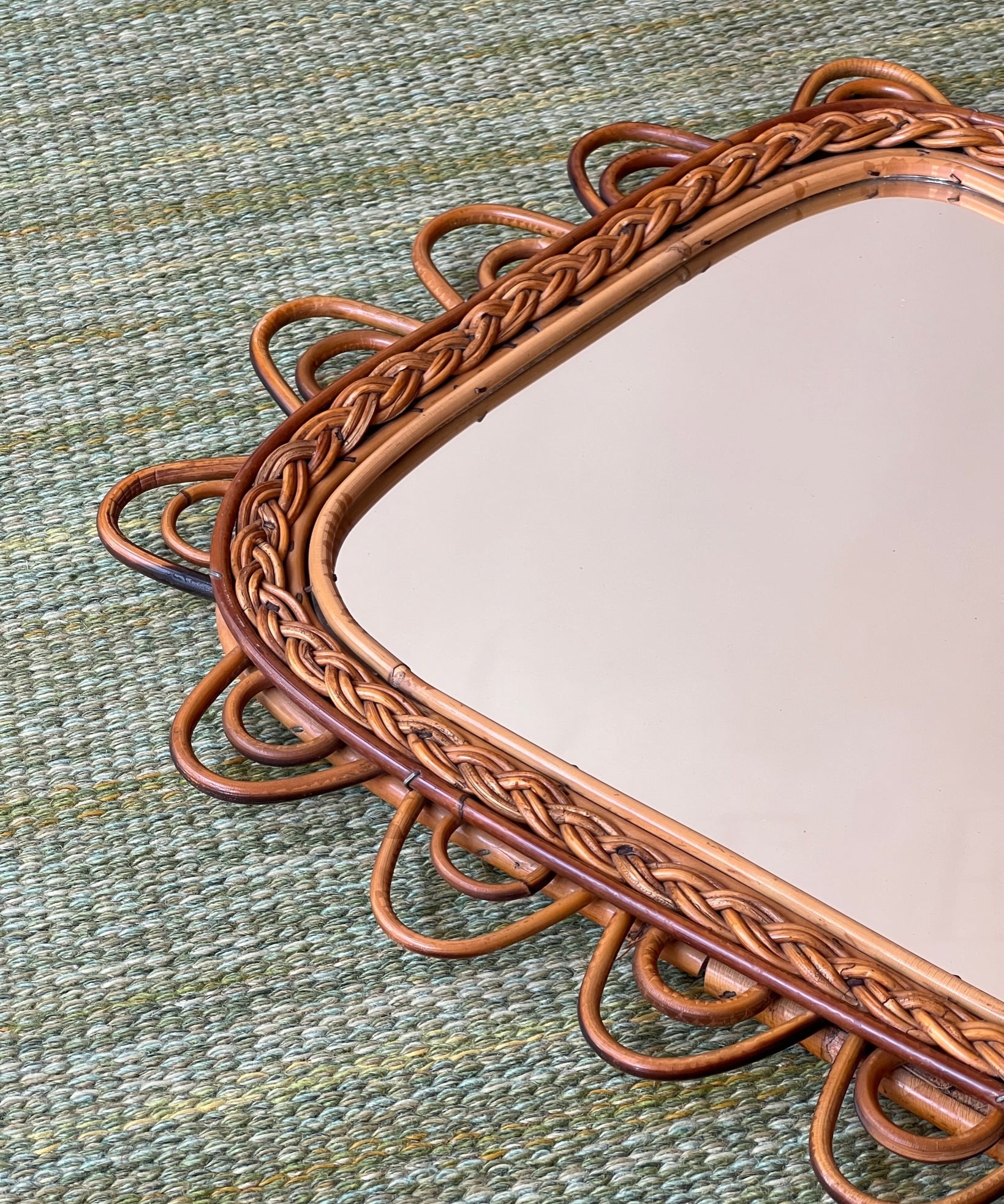 Vintage Italian mirror with rattan frame