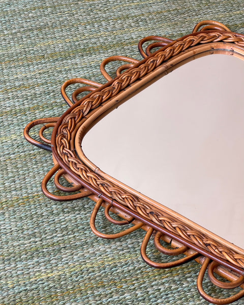Vintage Italian mirror with rattan frame