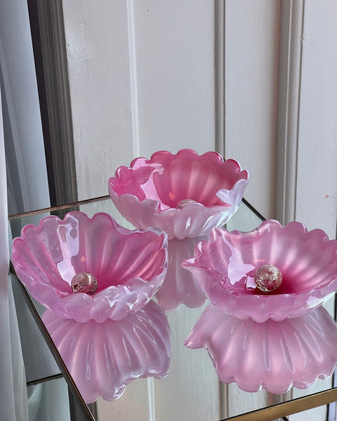 Vintage opal pink Murano shell bowl with pearl
