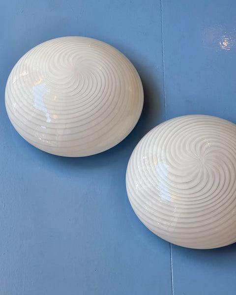 Vintage Murano white swirl ceiling/wall lamp (D30)