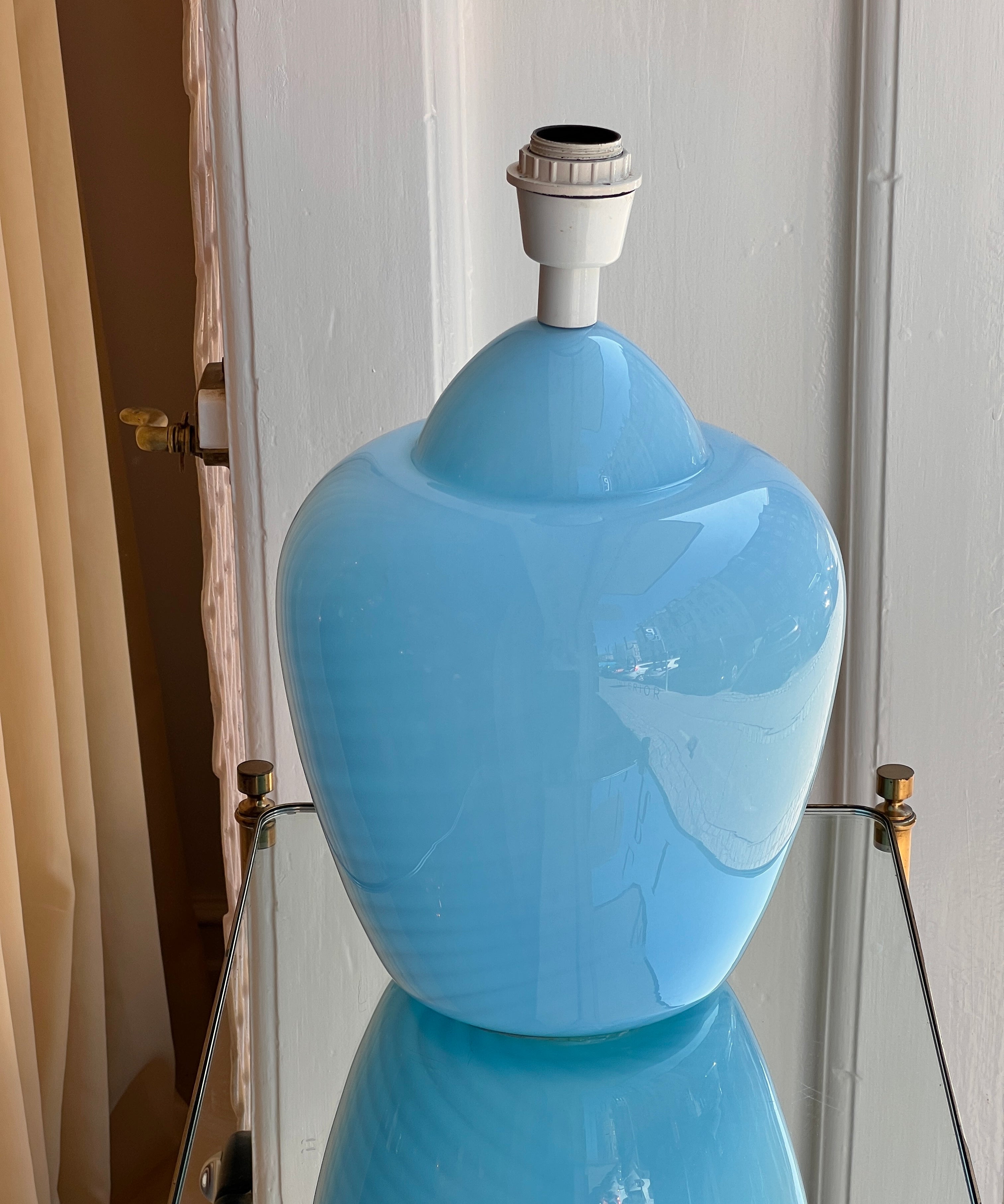 Vintage light blue swirl Murano table lamp (without shade) (Large)