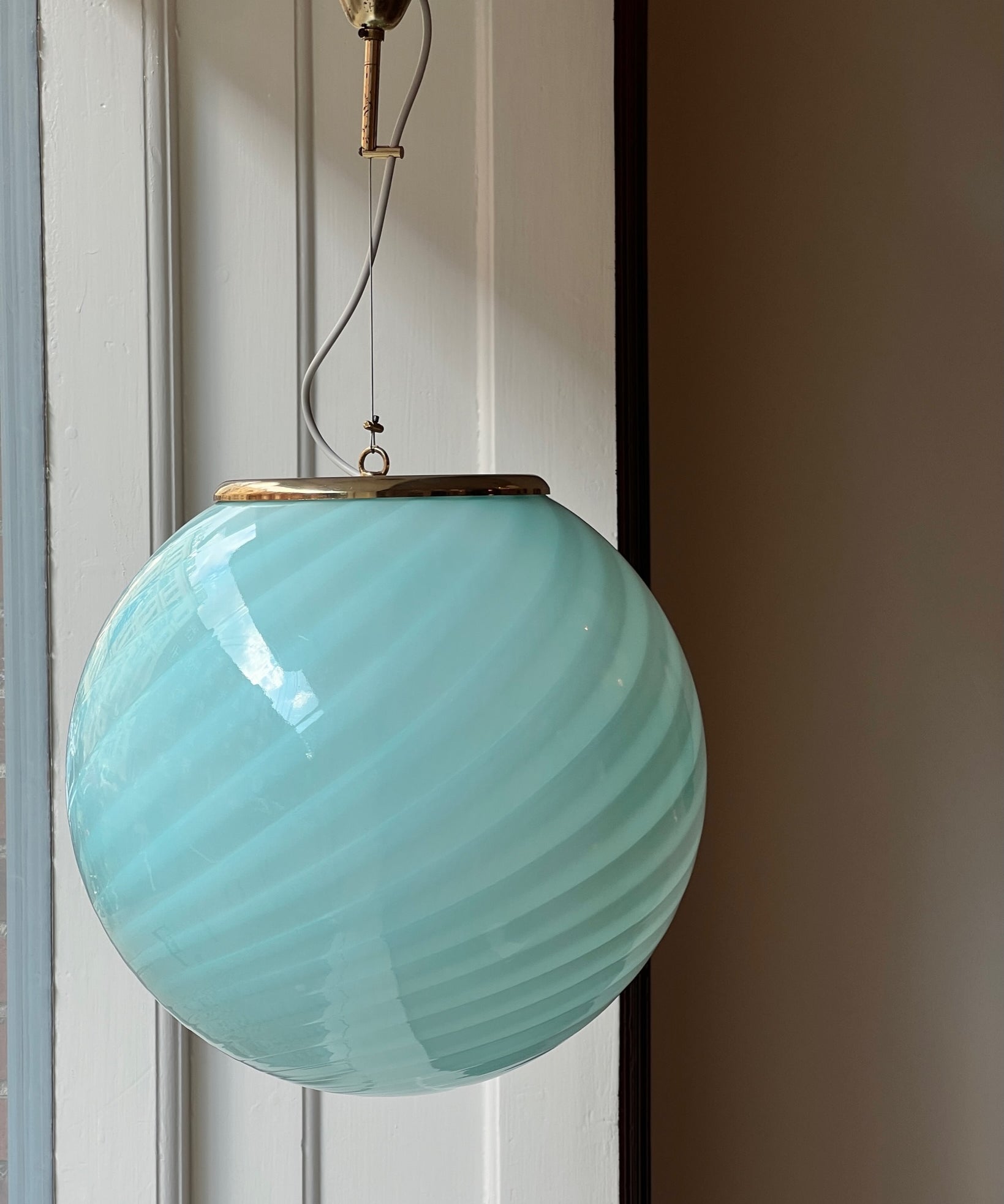 Vintage Murano light blue swirl ceiling lamp (D40)