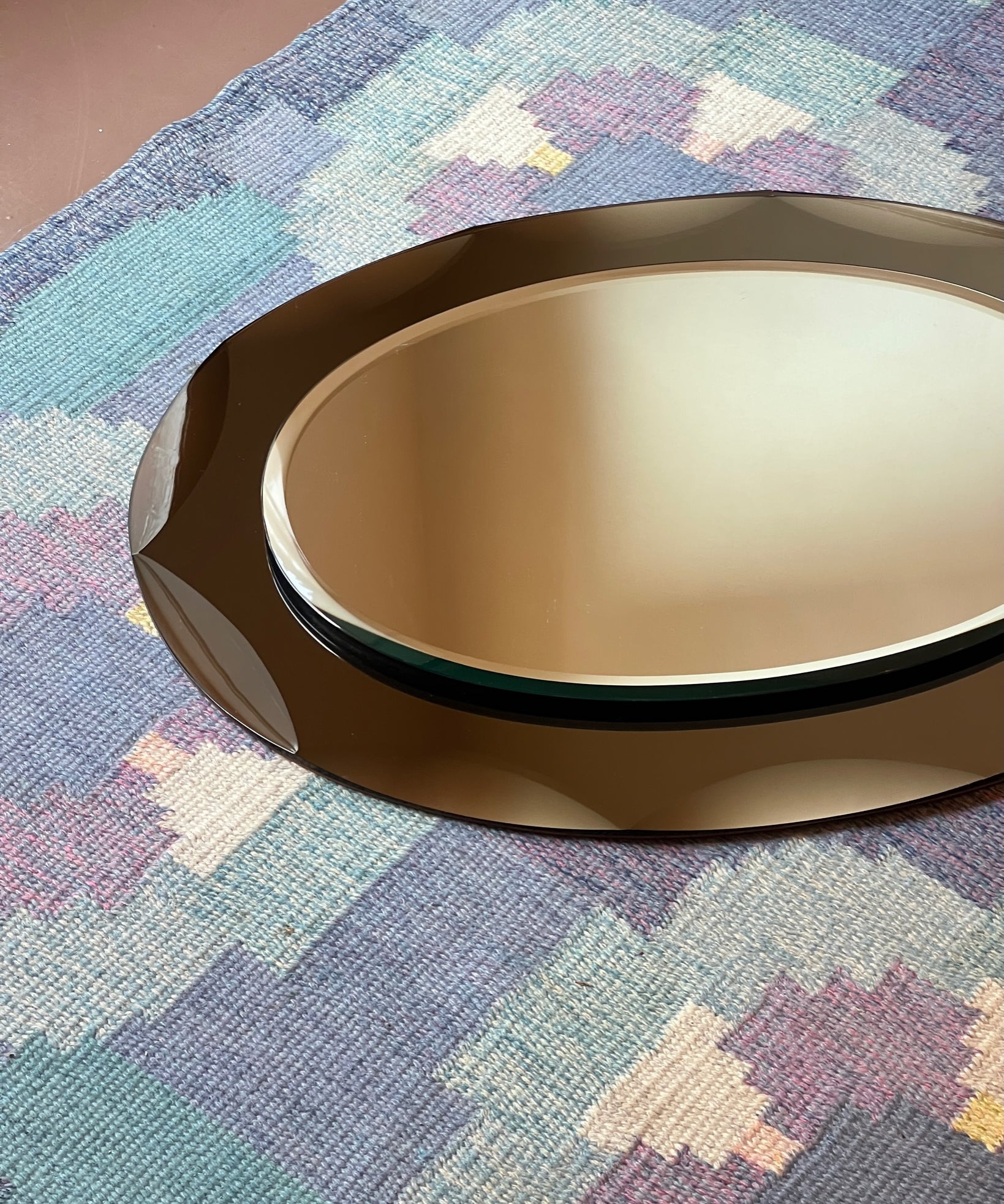 Vintage Italian mirror with brown faceted mirror frame