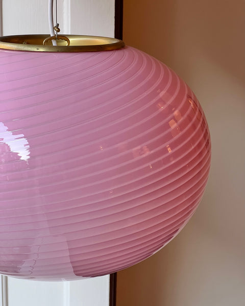 Vintage oval pink swirl Murano ceiling lamp (D46)