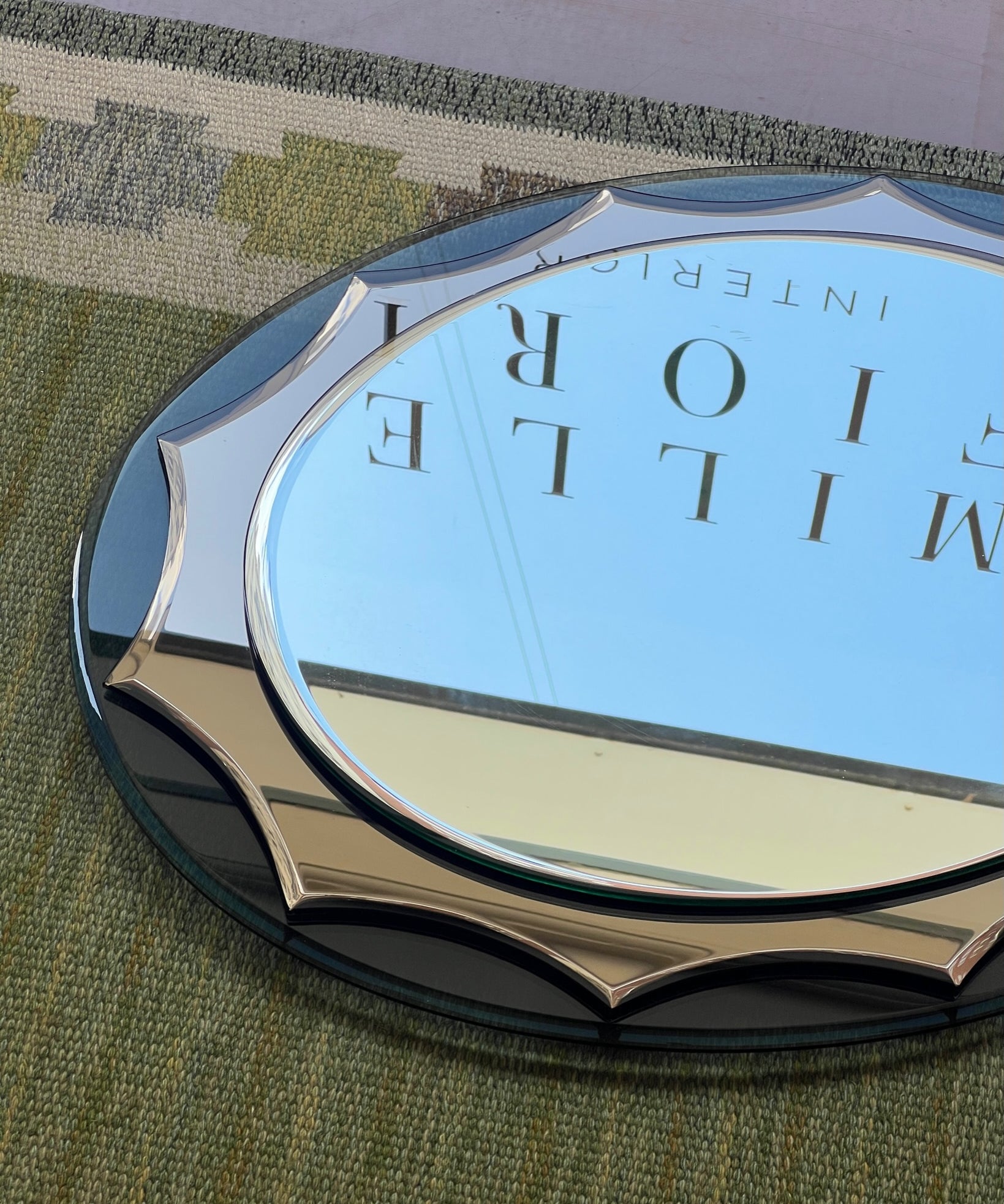 Vintage Italian mirror with golden brown / green faceted mirror frame