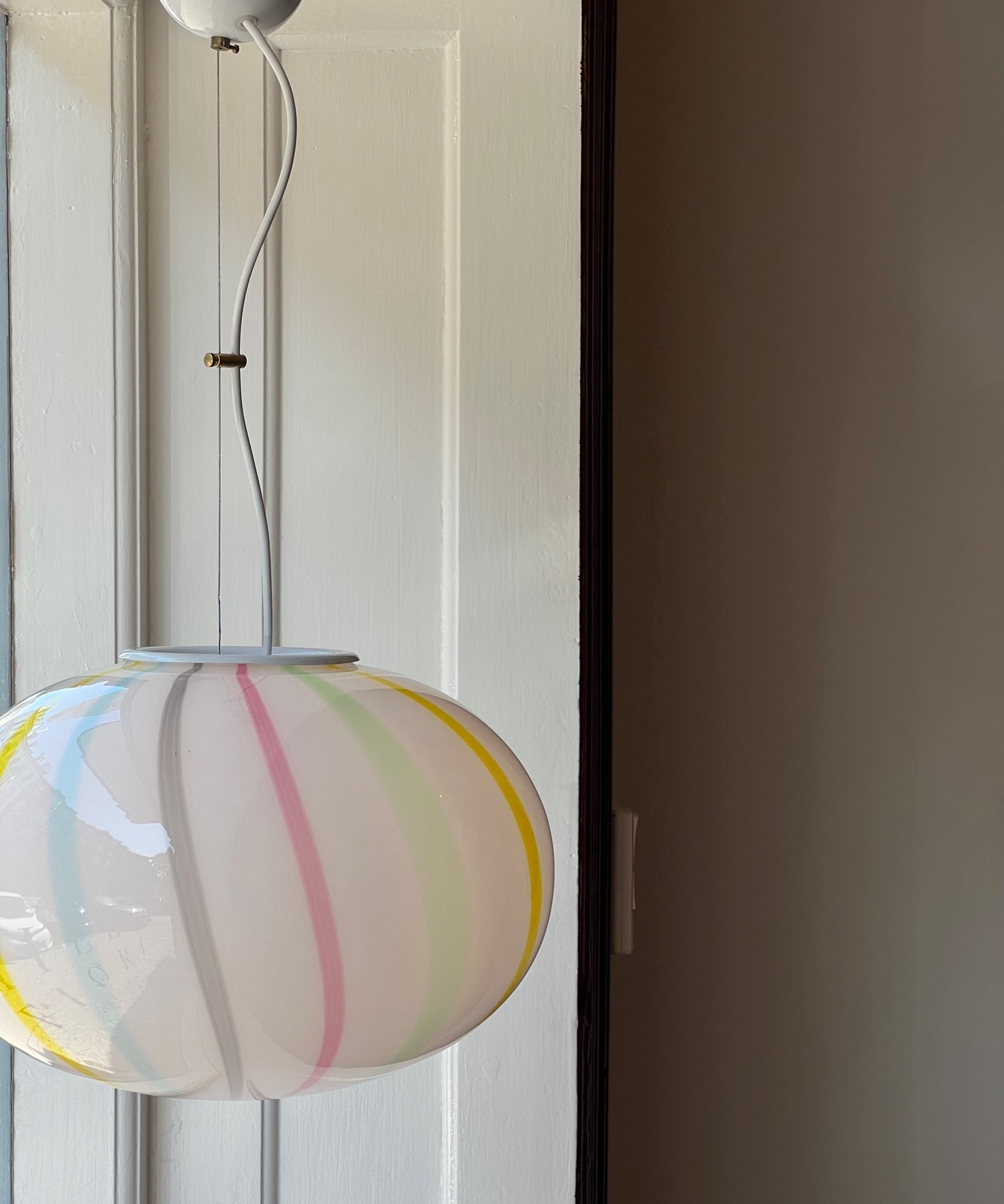 Vintage Murano multi-colored vertical stripes ceiling lamp (D40)
