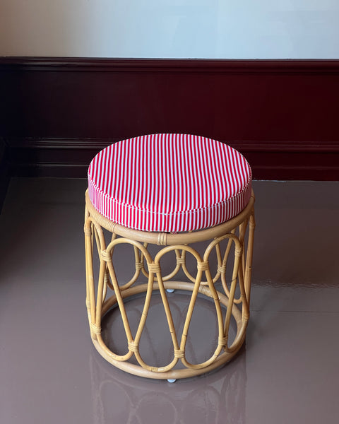 Rattan stool with striped cushion - BACK IN STOCK