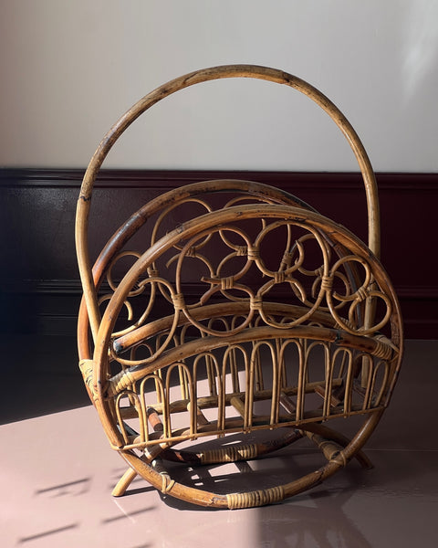 Large vintage rattan magazine holder