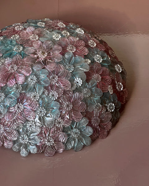 Vintage blue/clear/pink Murano flower ceiling/wall lamp (D38)