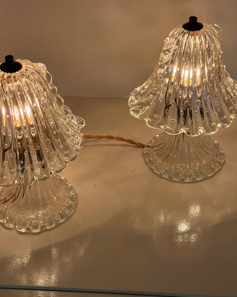 Vintage clear Murano table lamps (Sold as a pair)