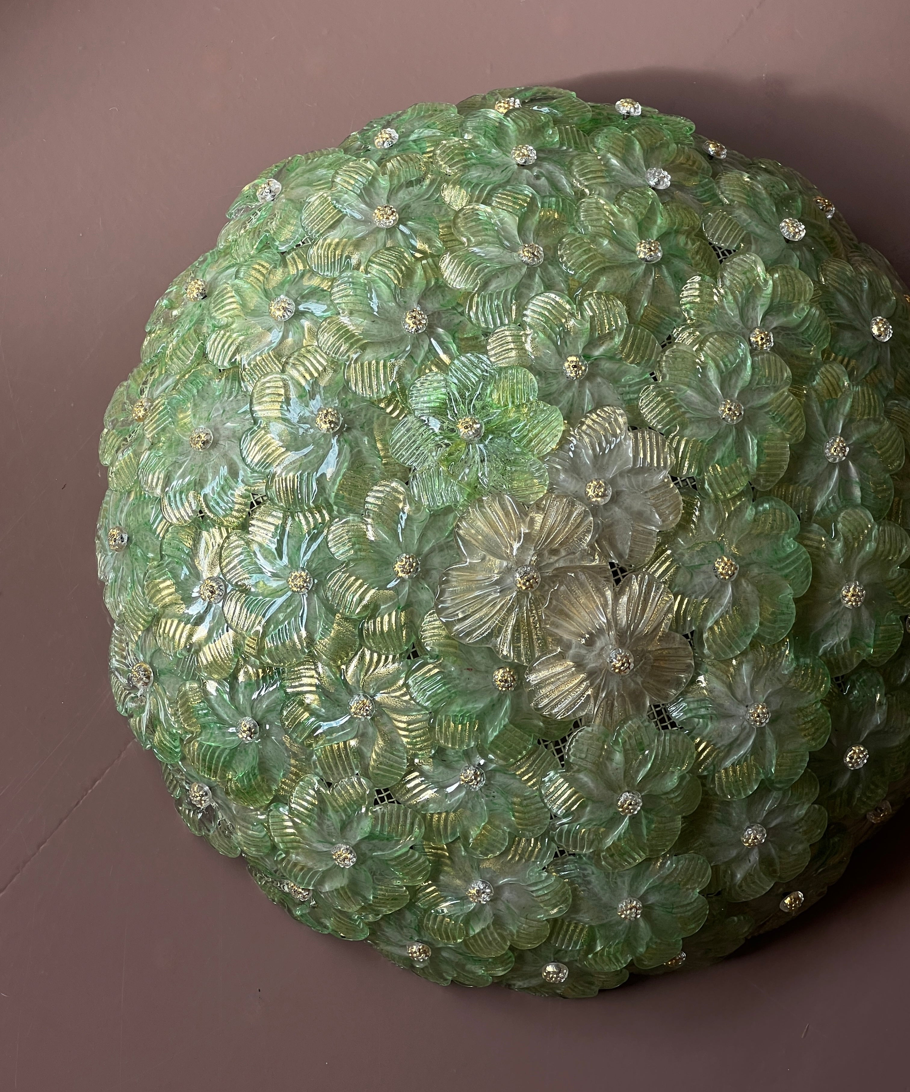 Vintage green/golden Murano flower ceiling/wall lamp (D46)