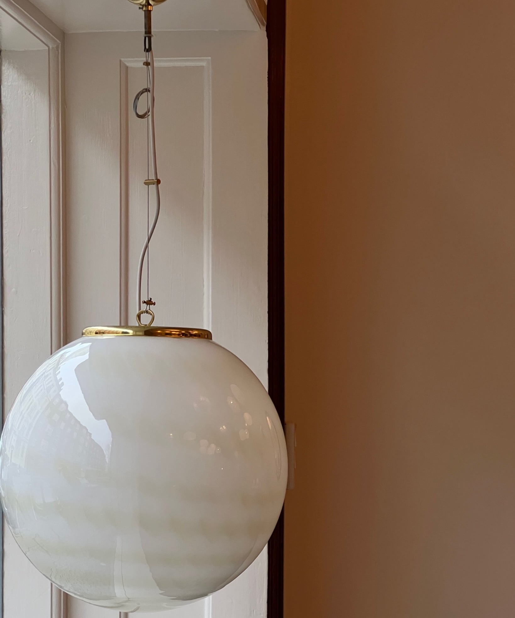 Vintage white/cream swirl Murano ceiling lamp (D40)