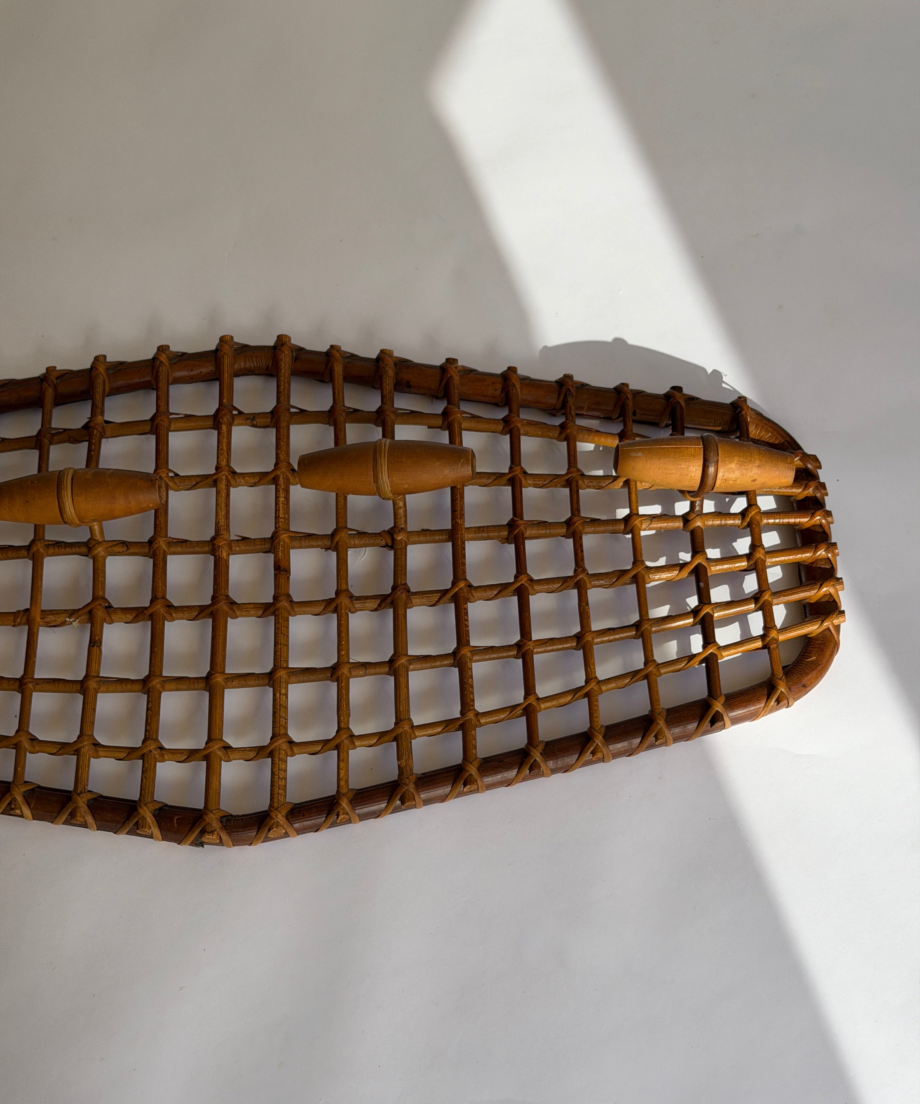 Vintage rattan coat rack