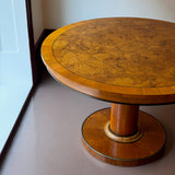 Vintage round lacquered burl wood dining table