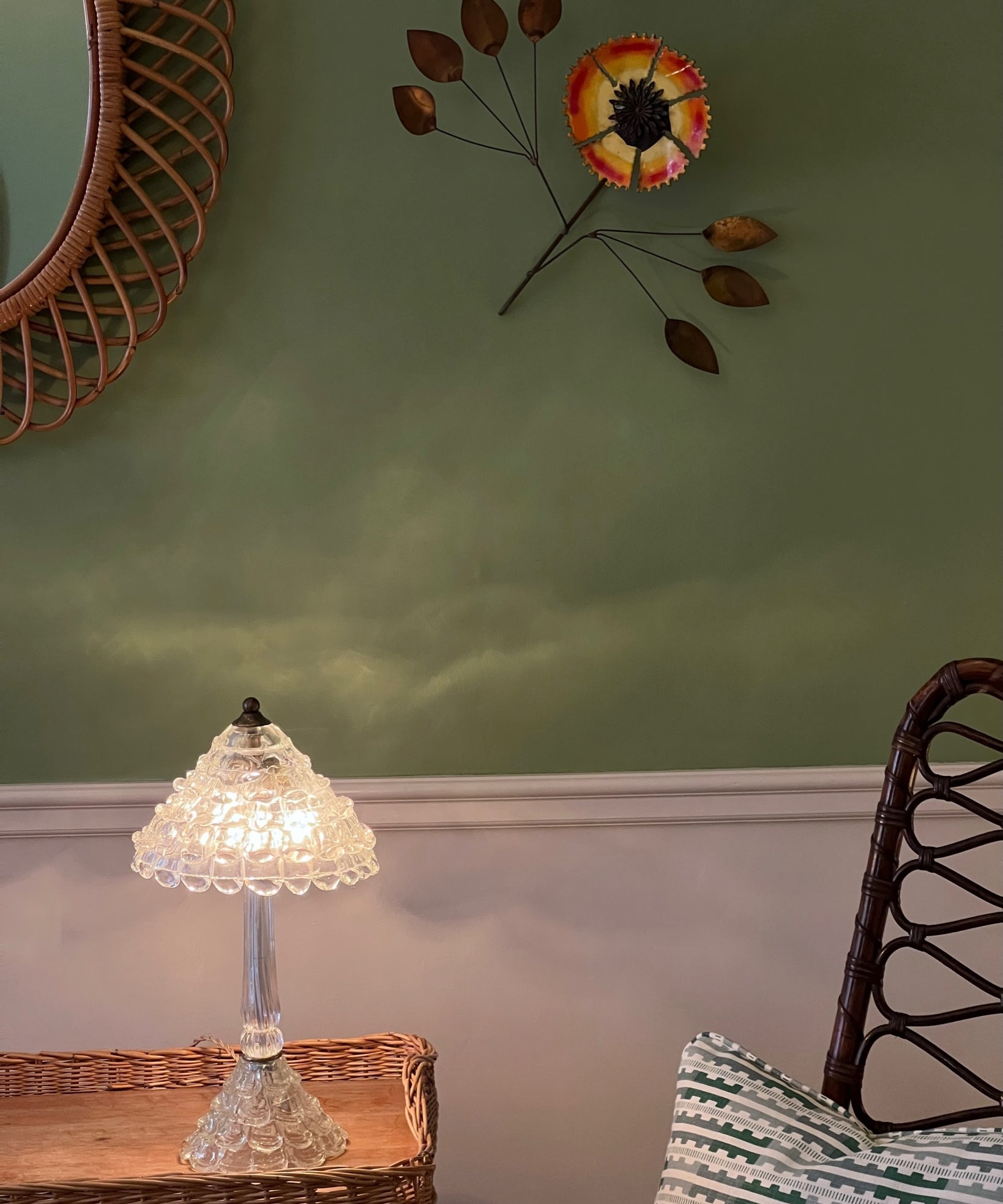 Vintage Curtis Jere orange enamel wall flower sculpture