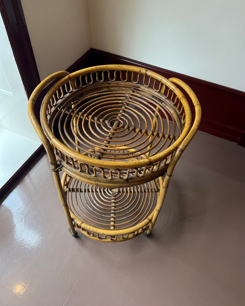 Vintage rattan trolley/table with wheels