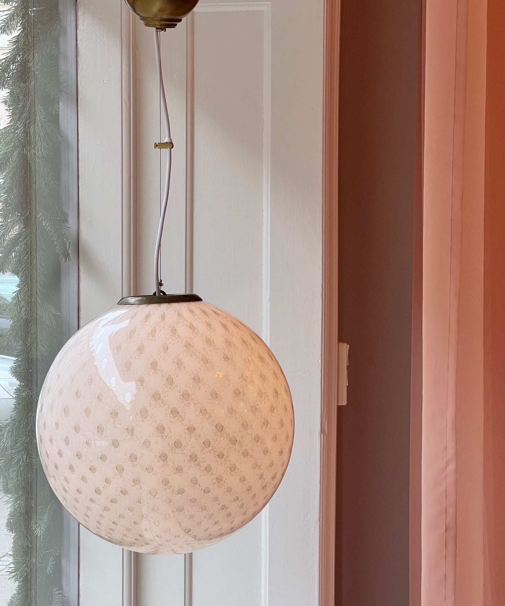 Vintage round white/black dotted Murano ceiling lamp (D40)