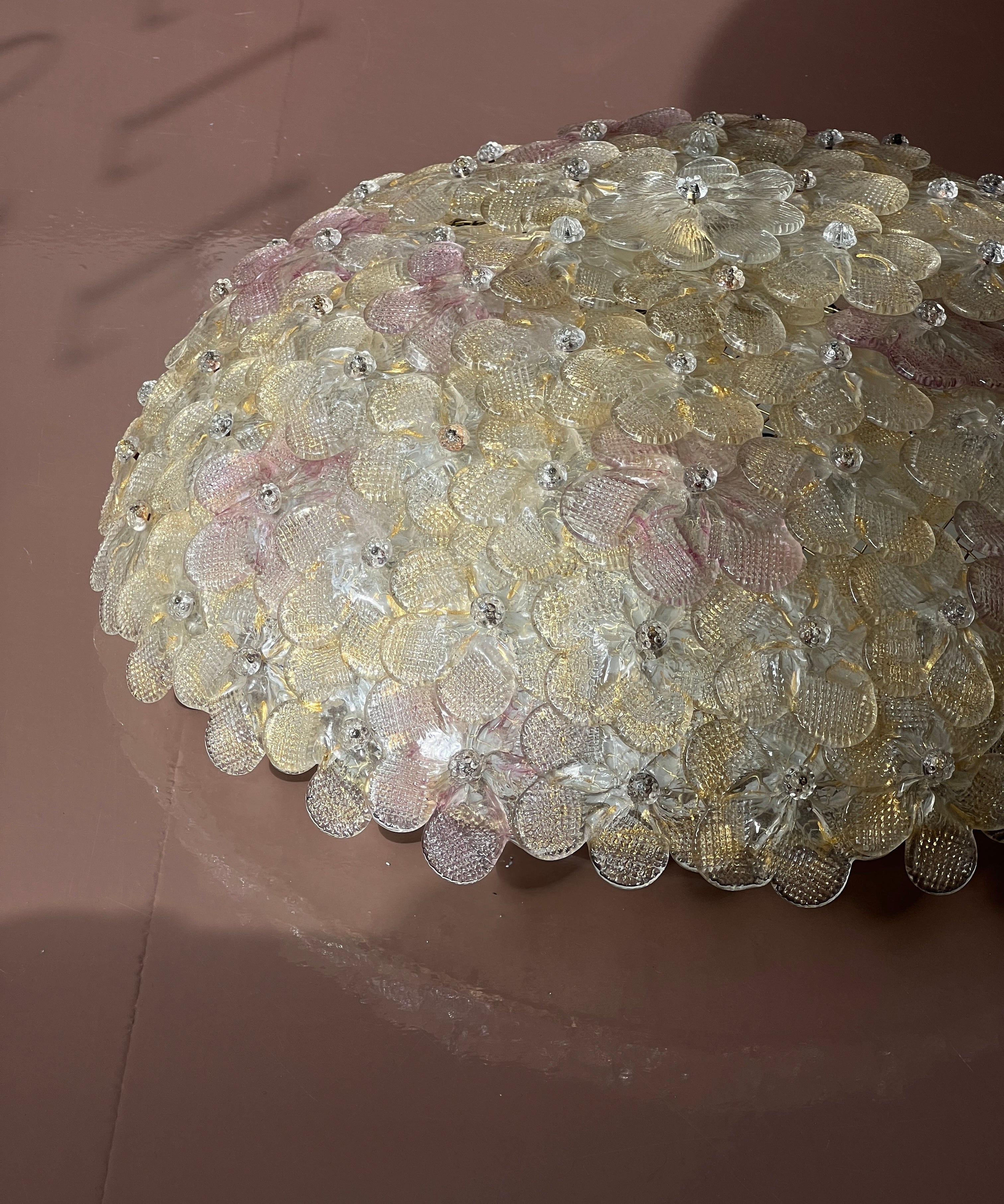 Vintage pink/clear/golden Murano flower ceiling/wall lamp (D48)