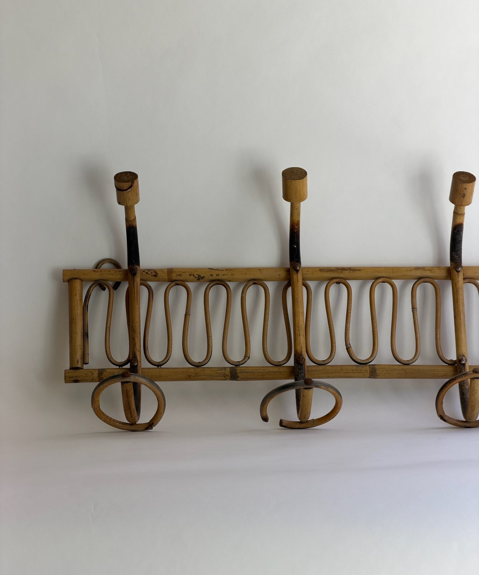 Vintage rattan coat rack
