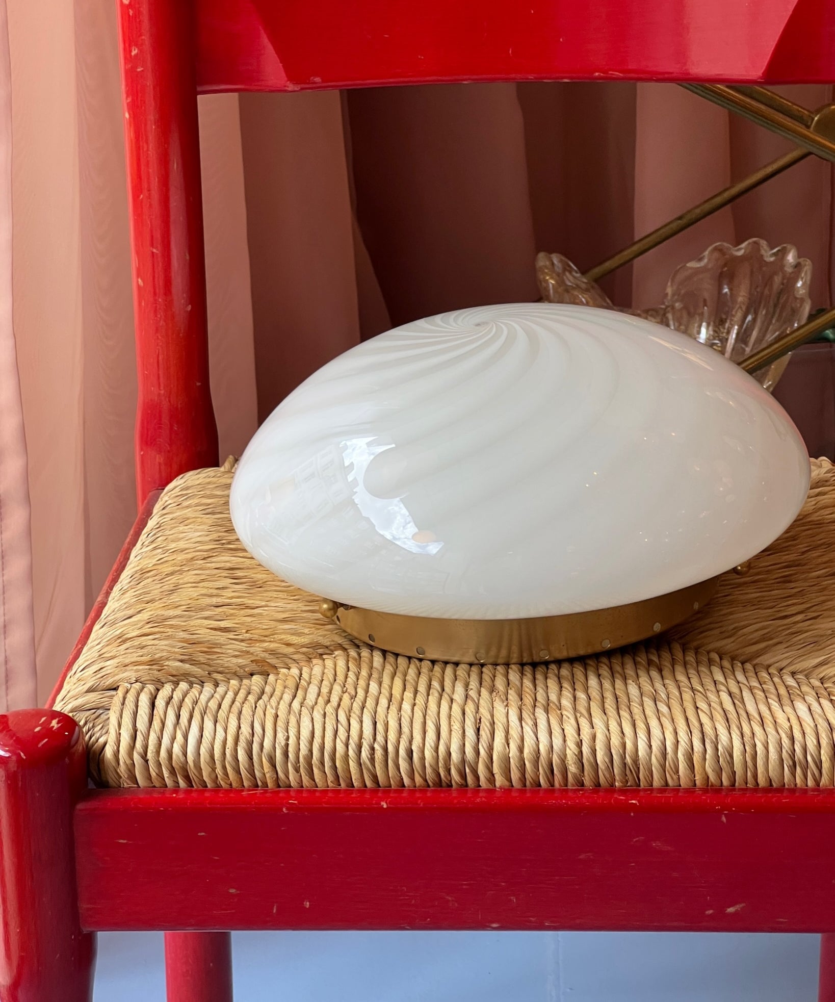 Vintage Murano white swirl ceiling/wall lamp (D28)