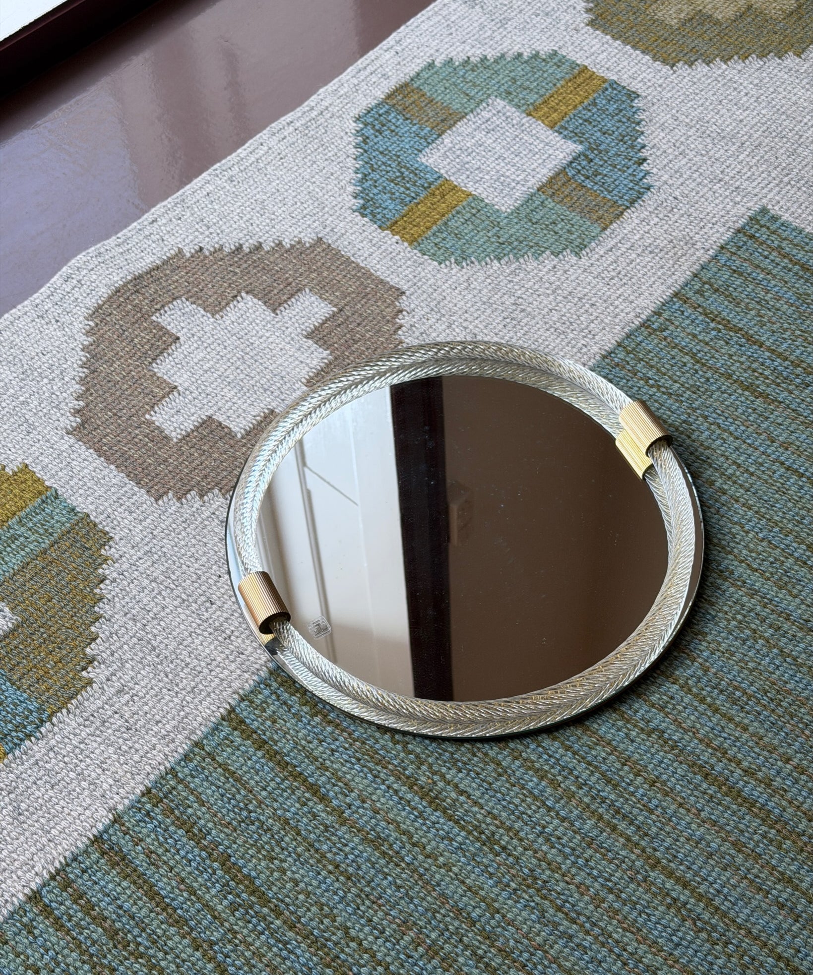 Vintage Italian mirror with twisted clear / golden glass frame