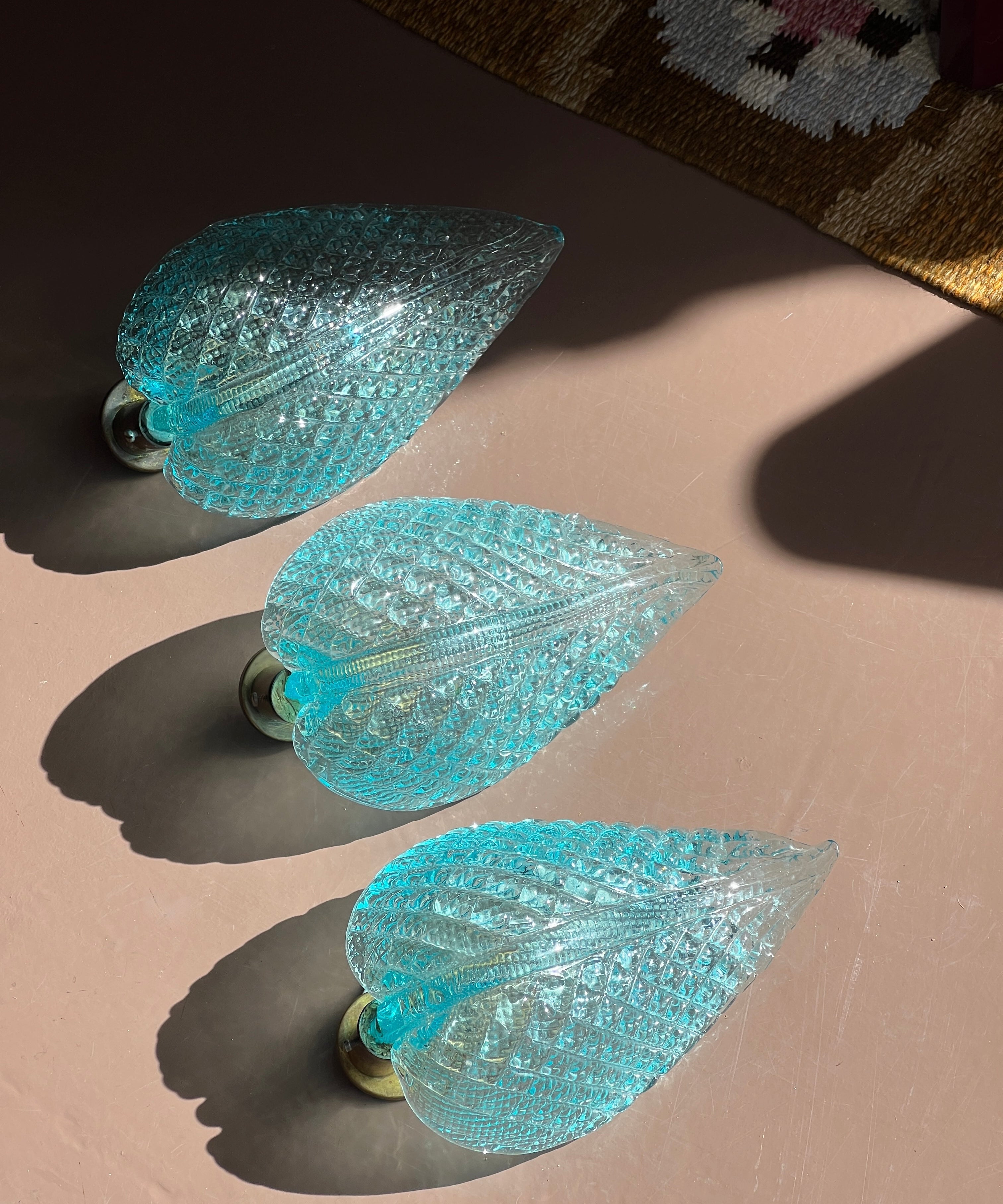 Vintage Murano blue leaf wall lamp