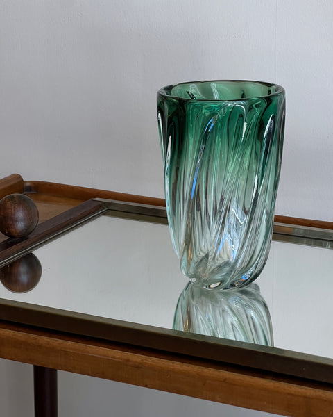 Vintage green/clear Murano vase