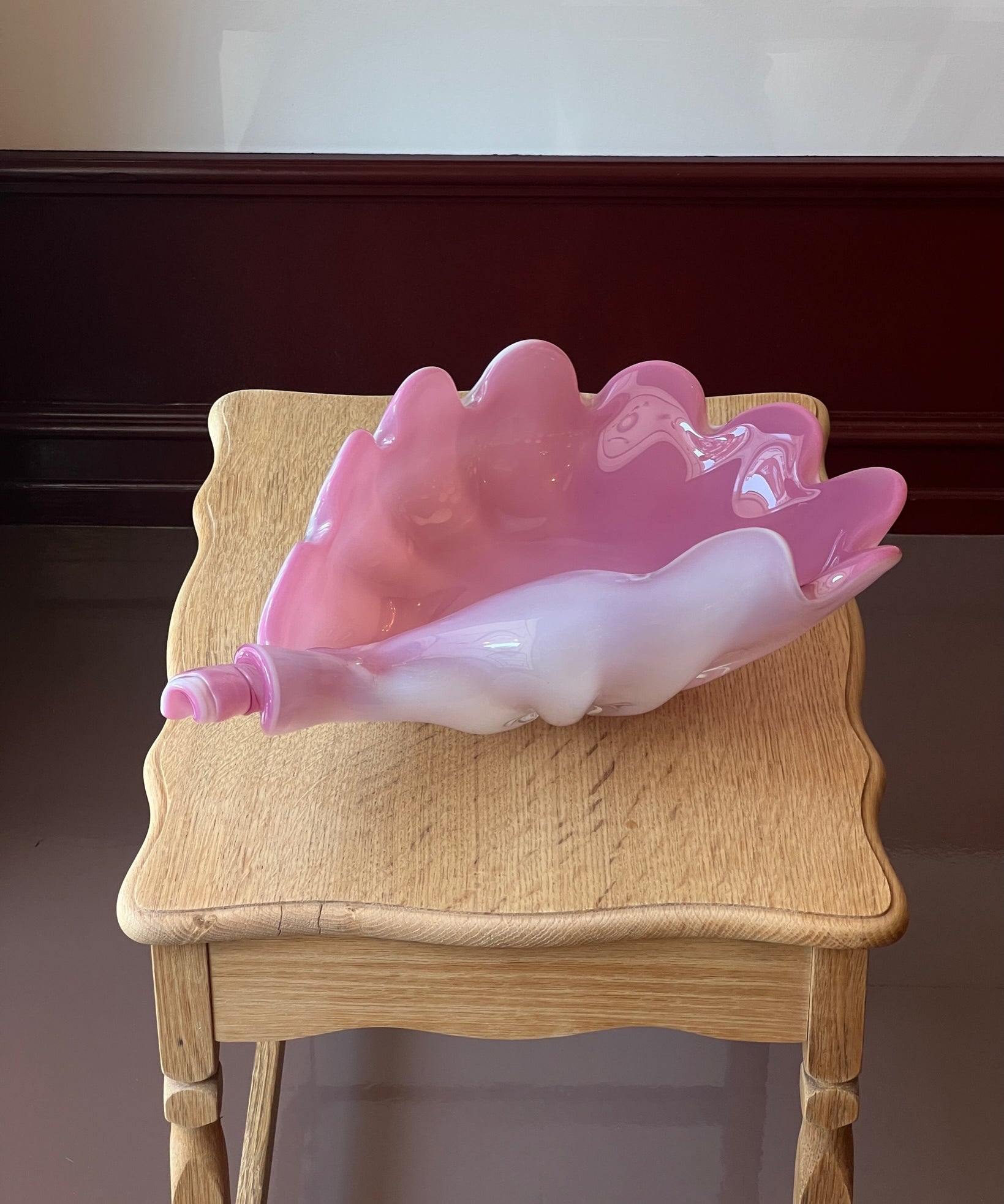 Large vintage opal pink Murano shell bowl