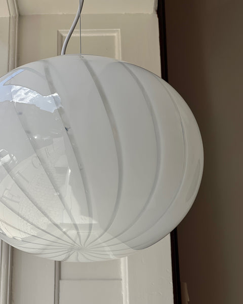 Vintage Murano oval white swirl ceiling lamp (D38)