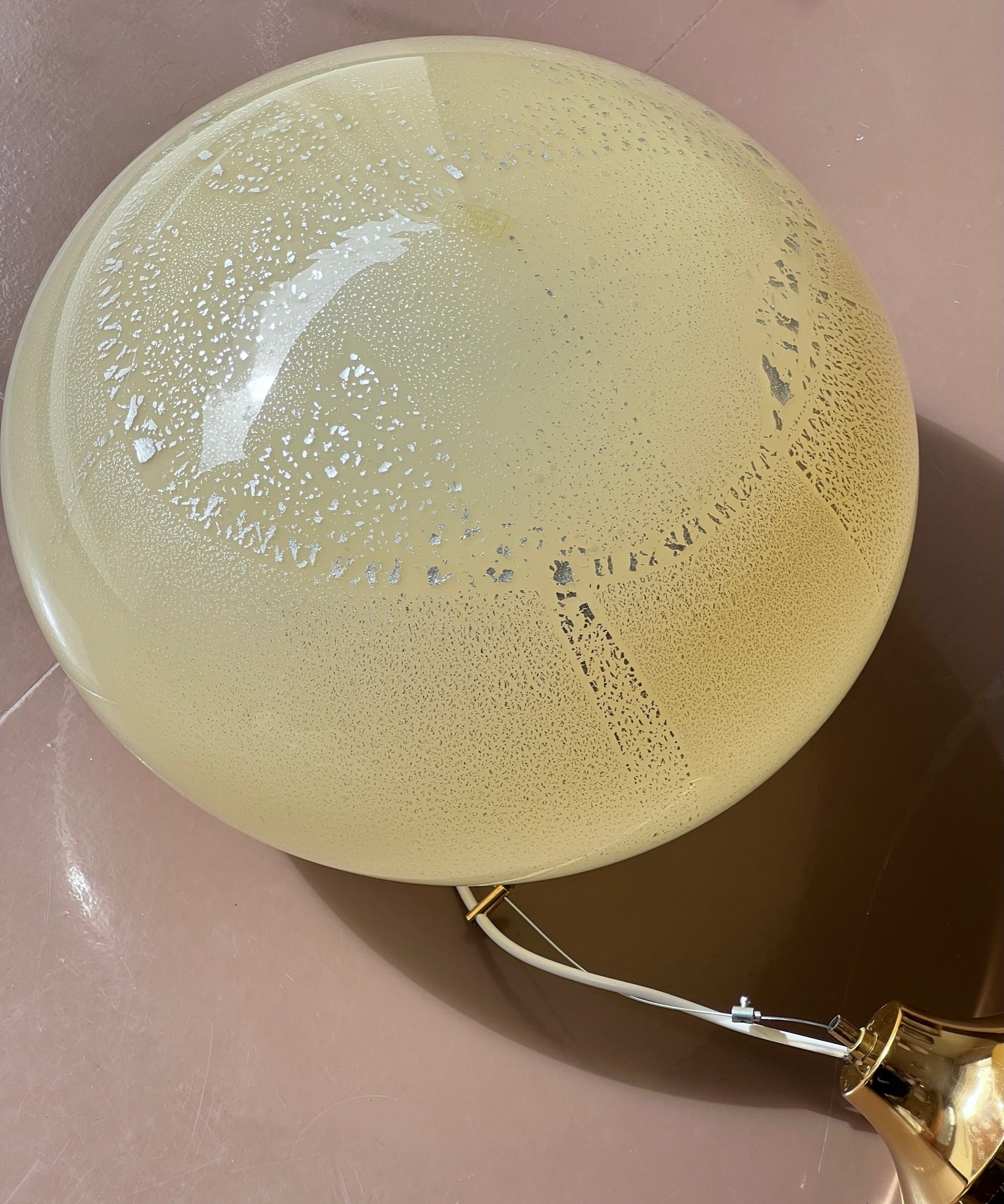 Vintage oval yellow/silver Murano ceiling lamp (D42)