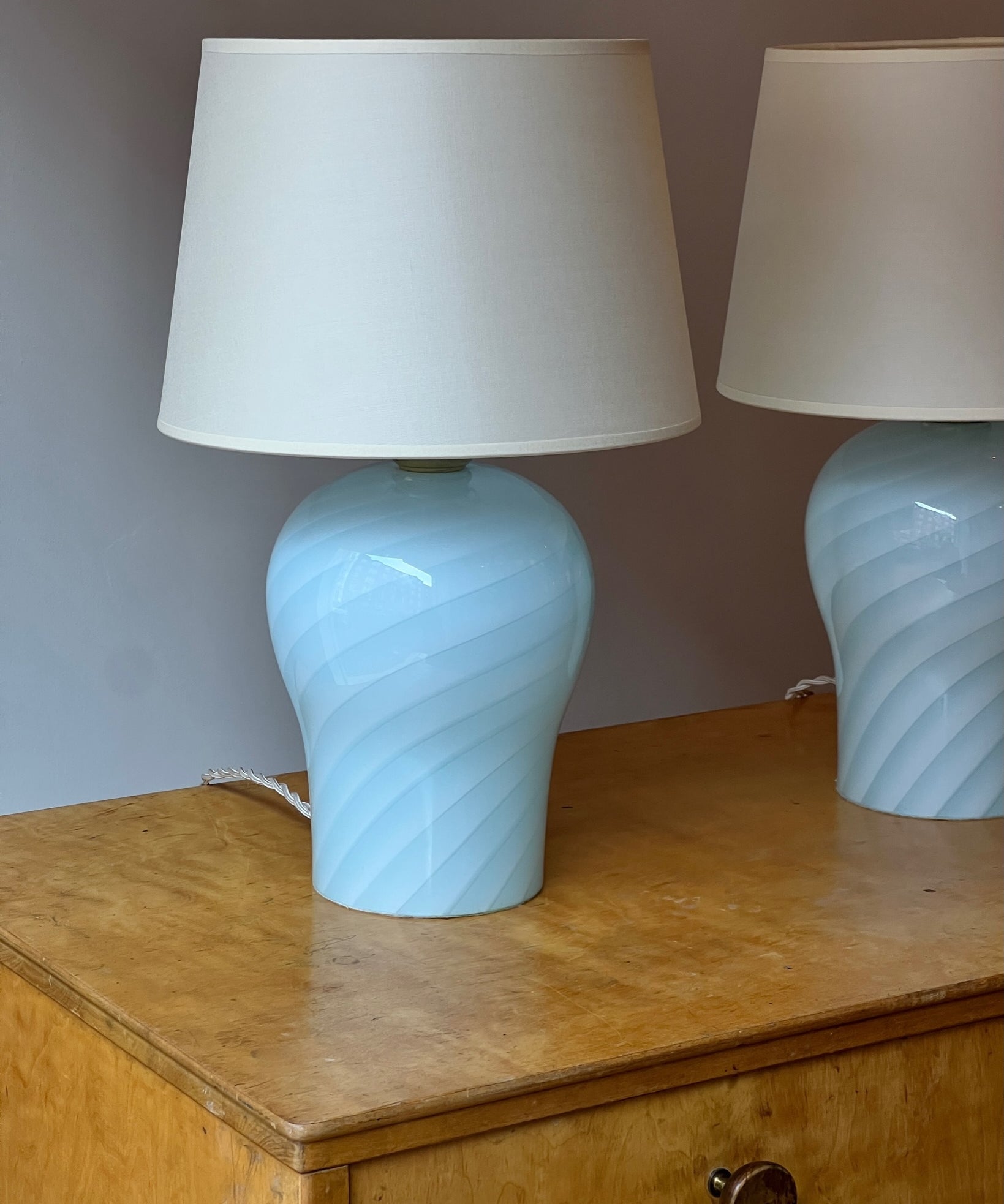 Vintage light blue swirl Murano table lamp (1 available) (Medium)