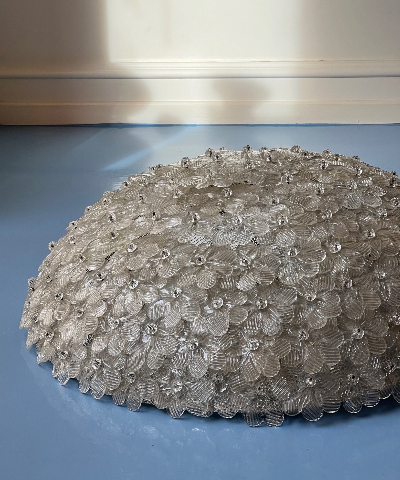 Large vintage clear Murano flower ceiling/wall lamp (D60)