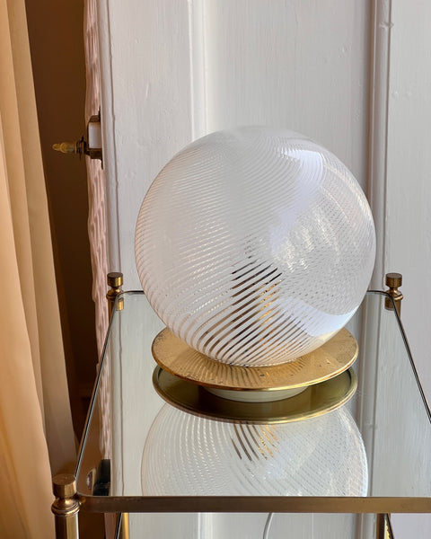 Vintage clear/white round swirl Murano table lamp