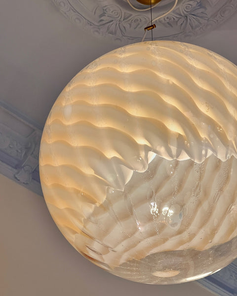 Large vintage golden clear Murano ceiling lamp (D50)