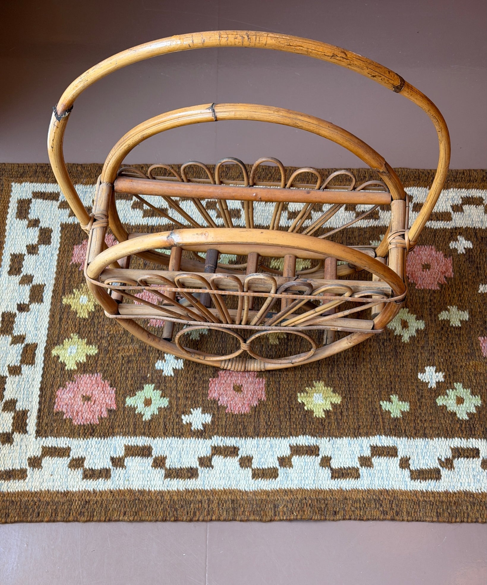 Large vintage rattan magazine holder
