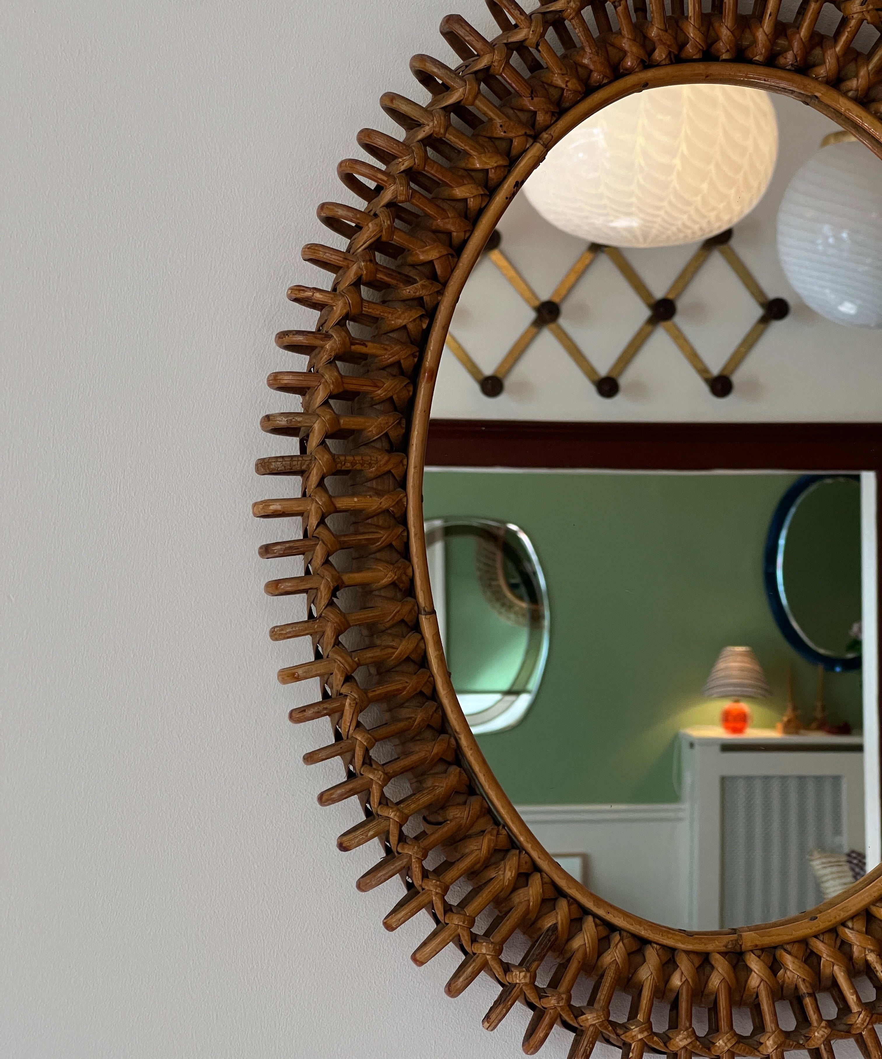 Vintage Italian mirror with rattan frame