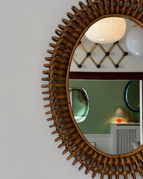 Vintage Italian mirror with rattan frame