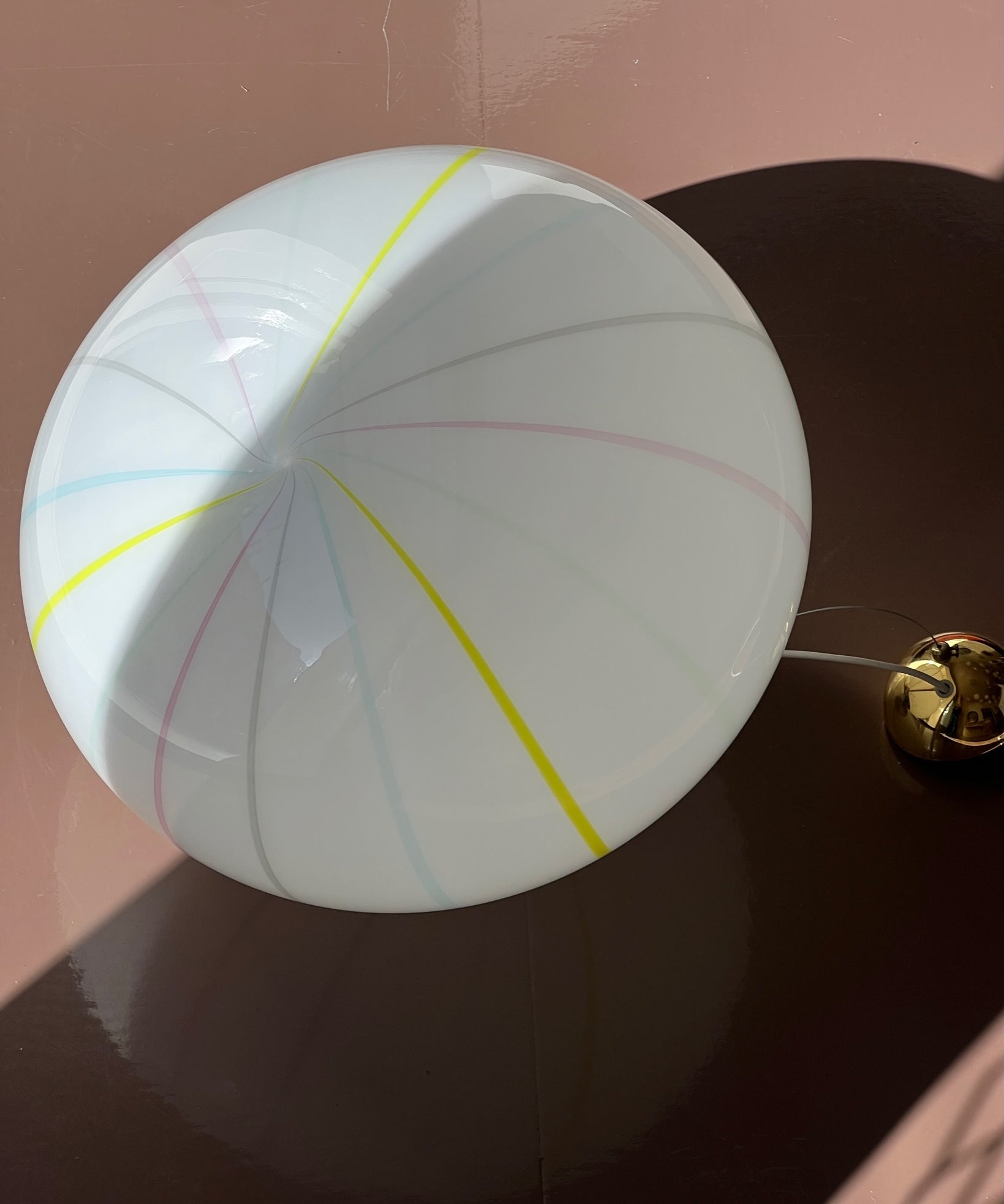 Vintage oval Murano multi-colored vertical stripes ceiling lamp (D50)