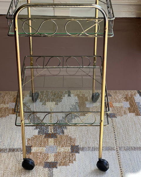 Vintage metal and glass trolley/table with wheels