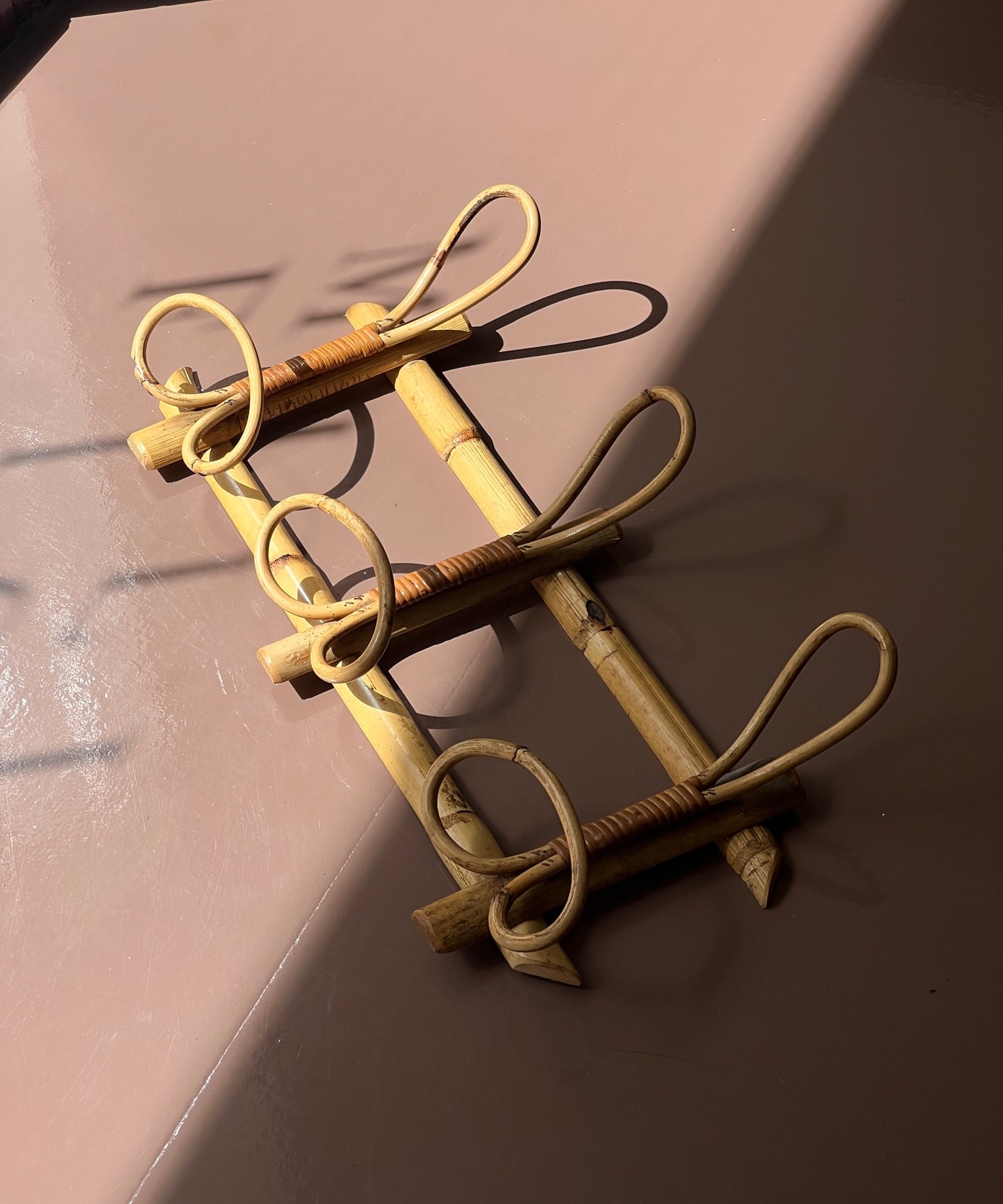 Vintage rattan coat rack