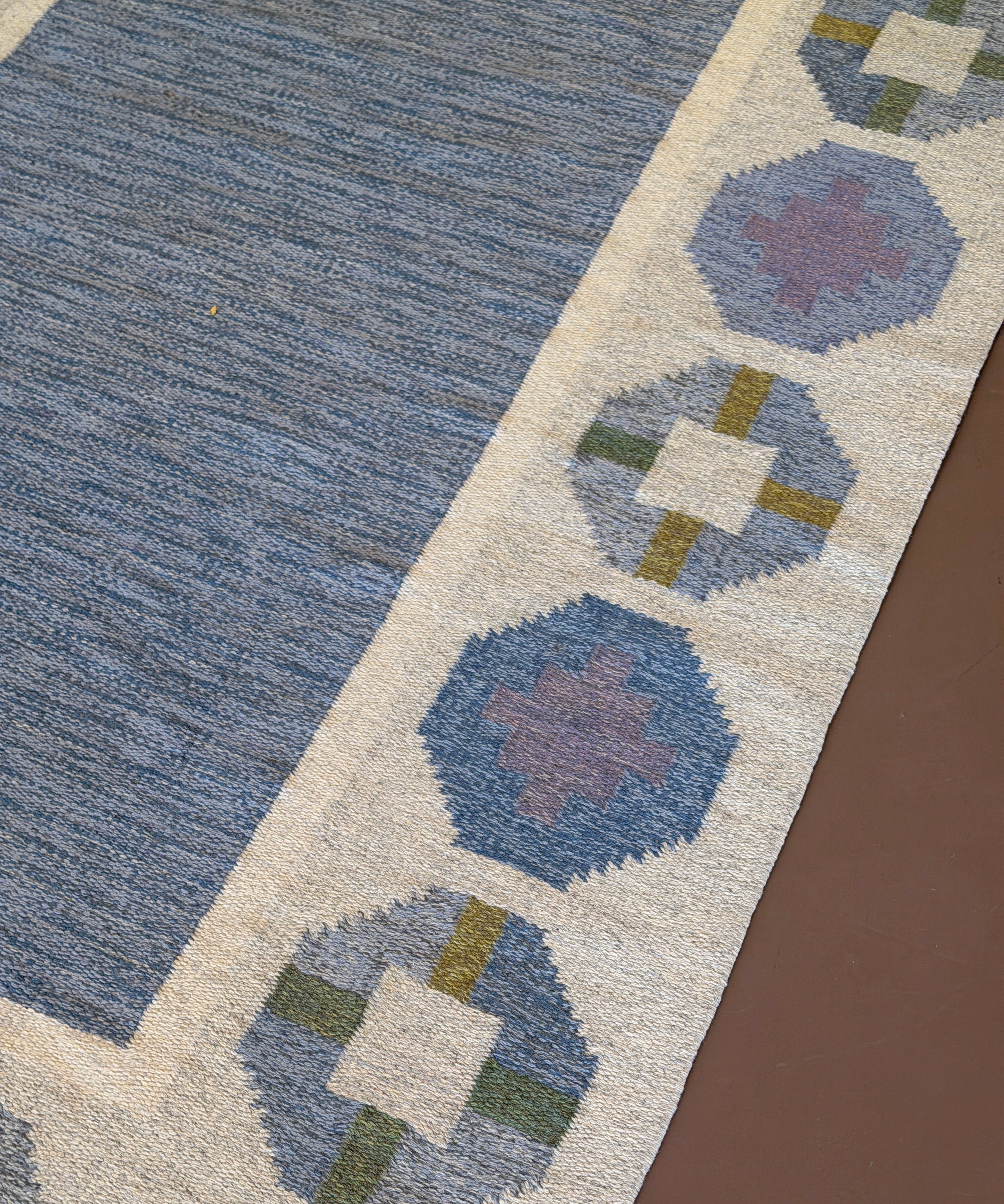 Vintage flat weave rug by Birgitta Södergren (BS)