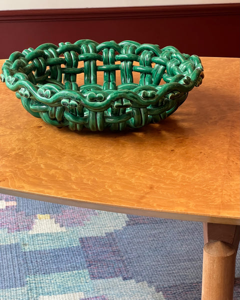 Vintage green ceramic basket