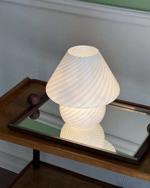 Vintage white swirl Murano mushroom table lamp