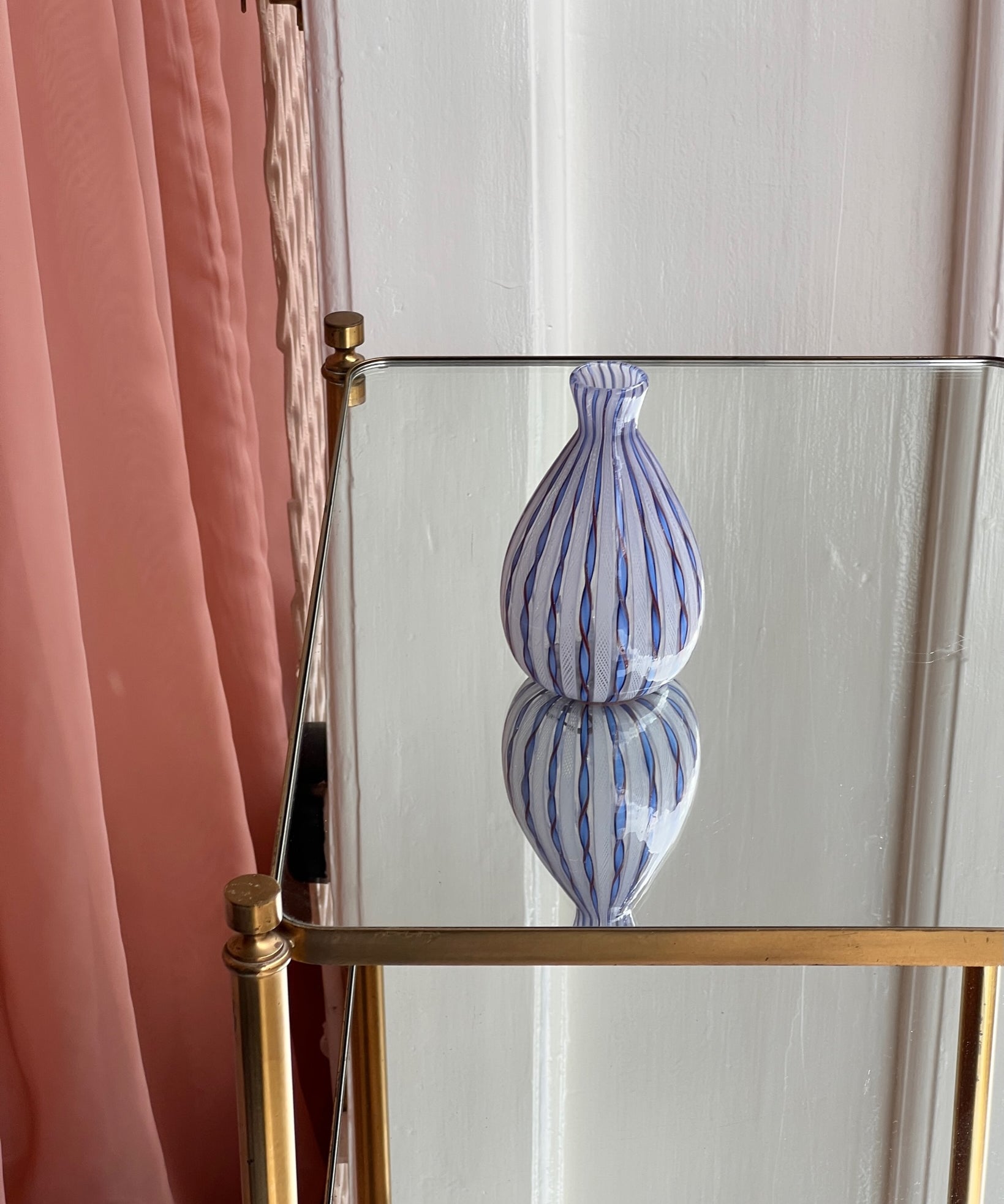 Vintage blue/golden/white Murano latticino vase