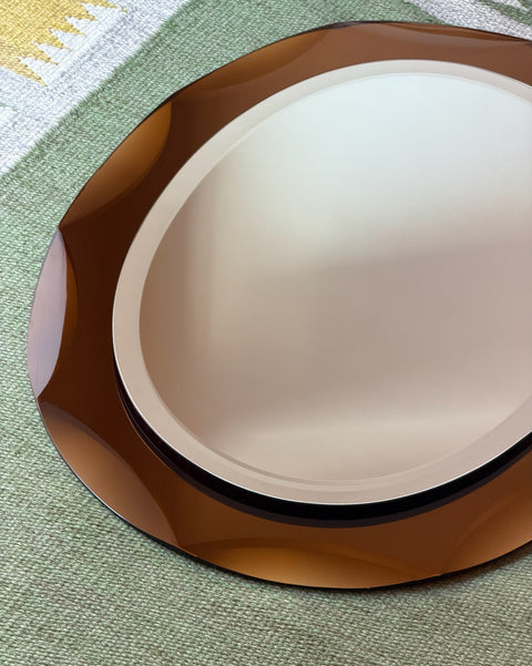 Vintage Italian mirror with golden brown / yellow faceted mirror frame