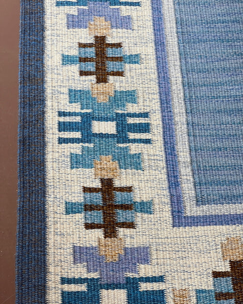 Vintage blue flat weave rug by Ingegerd Silow (IS)