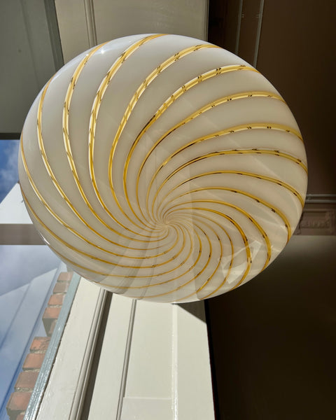 Large vintage oval white/golden swirl Murano ceiling lamp (D50)