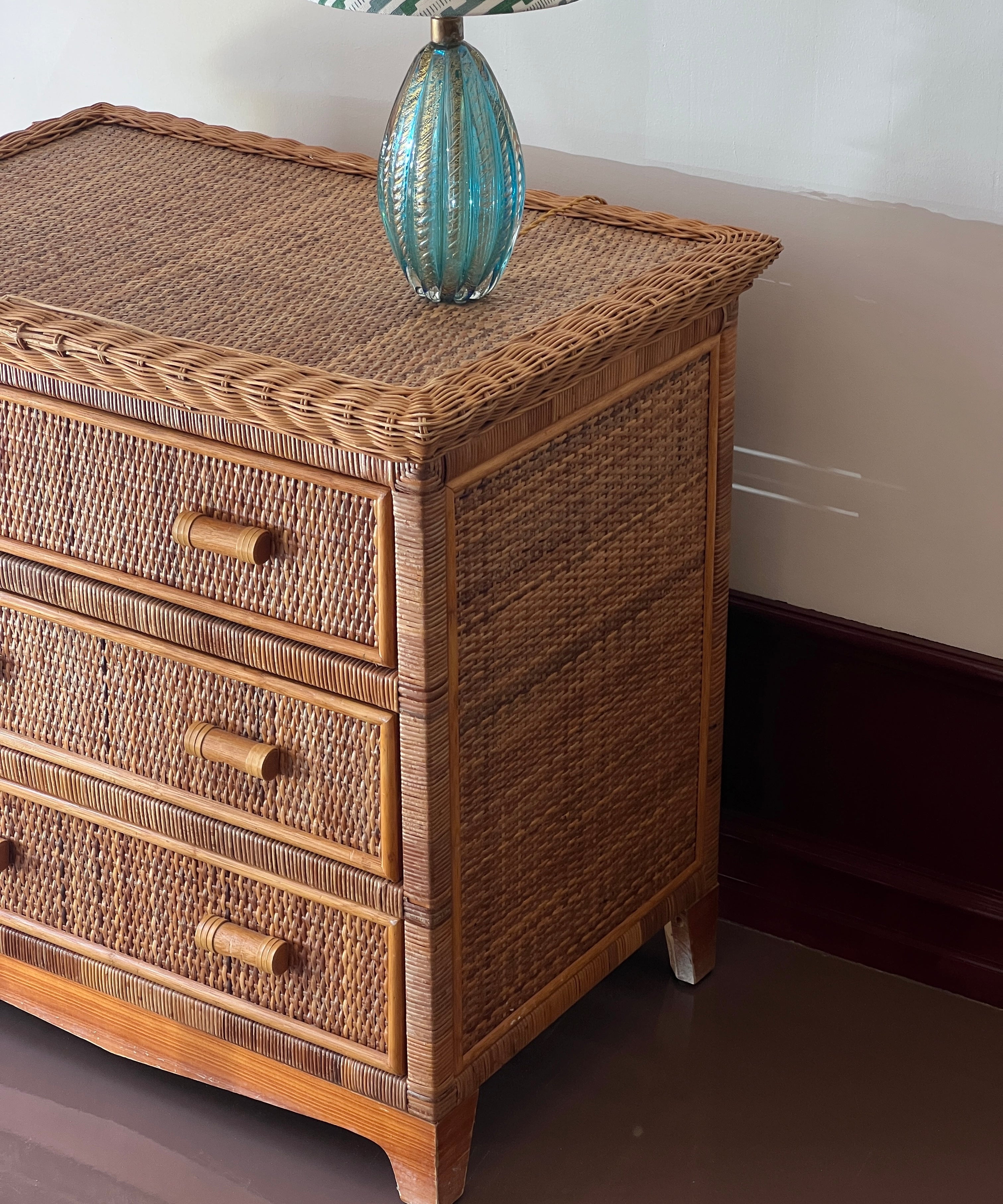 Vintage rattan chest of drawers