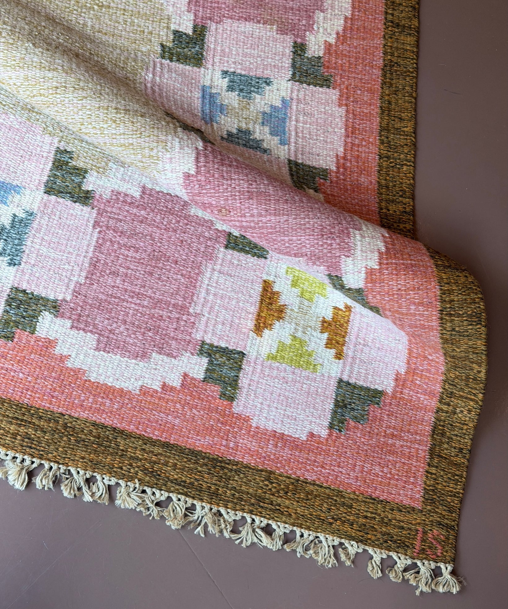 Vintage flat weave rug by Ingegerd Silow (IS)